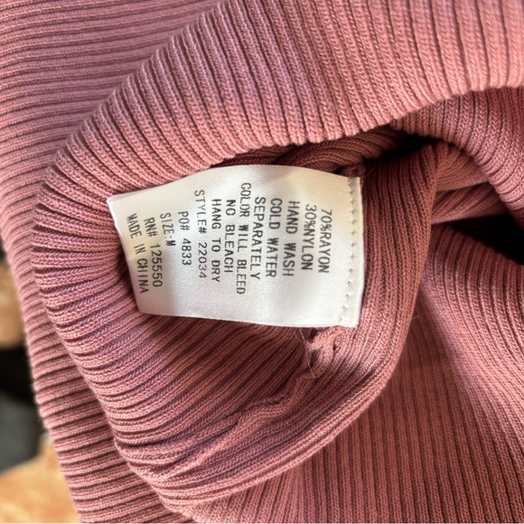 Hera Collection Ribbed Long-Sleeve V-Neck Bodycon Dress - Dusty Rose - Picture 3 of 3